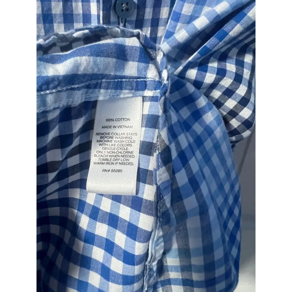 Express Mens Blue White‎ Gingham Check Long Sleeve Button Up Dress Shirt Large - Picture 4 of 5
